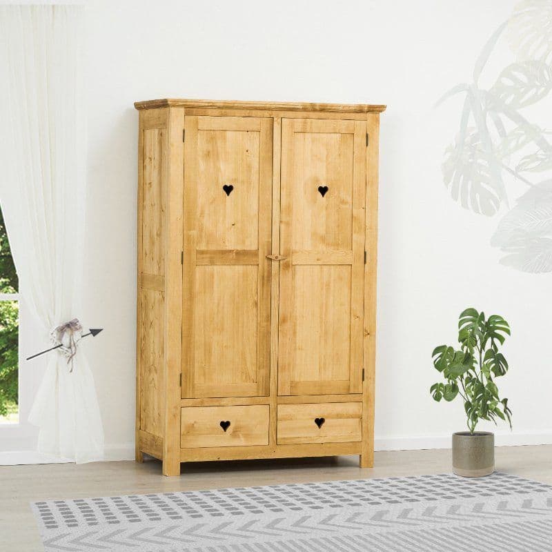 Dulap Rustic Love 2 usi si 2 sertare, Lemn masiv rustic, 120 x 58 x 190 cm
