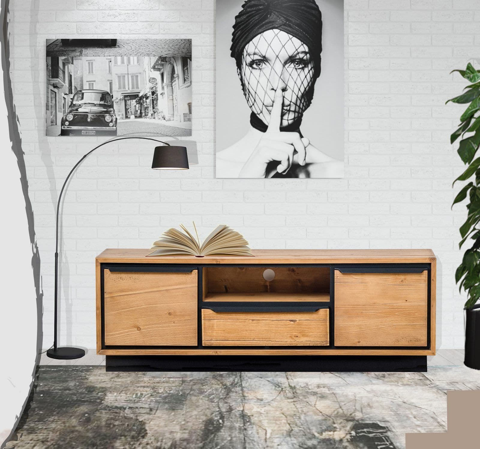 Comoda TV Mexicana lemn masiv, 2 usi si 1 sertar, 140 x 40 x 55 cm