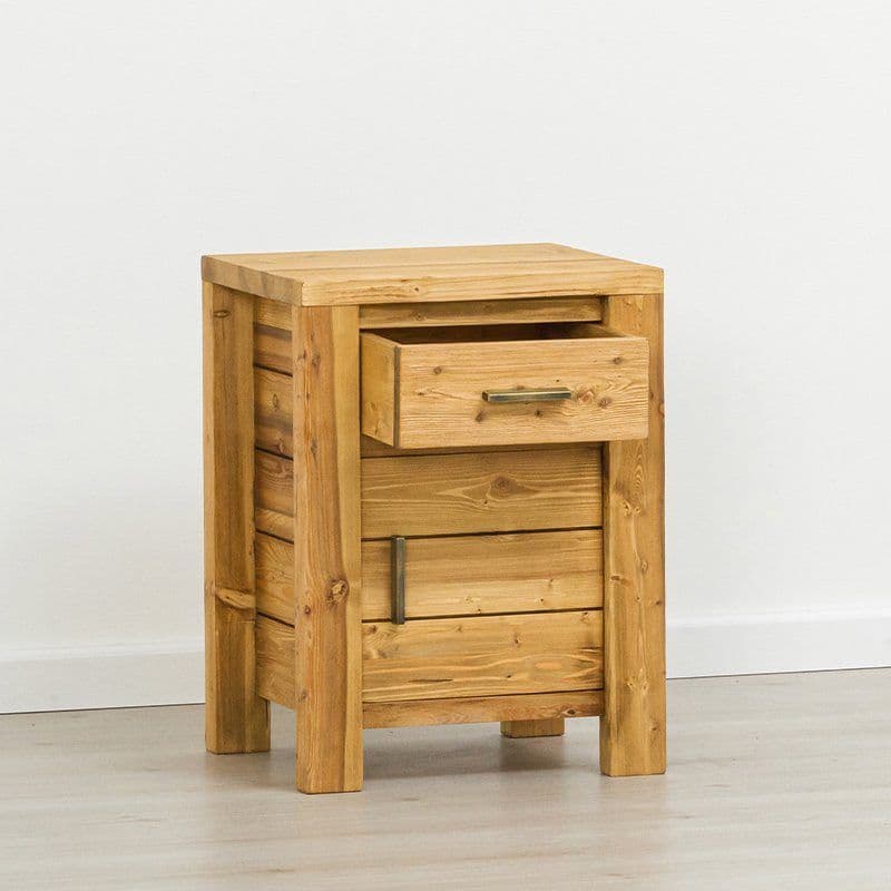 Noptiera cu 1 usa si 1 sertar Colibri, Lemn masiv rustic, 45 x 38 x 60 cm