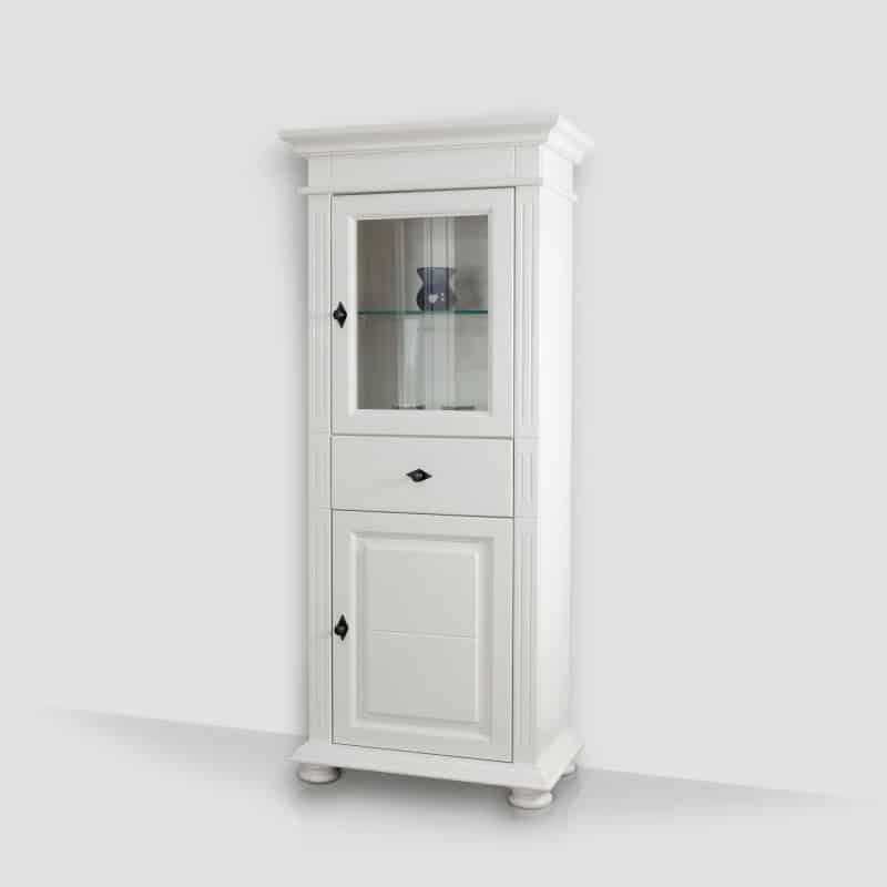 Vitrina Elena, lemn masiv, 65 x 38 x 150 cm, alb unt