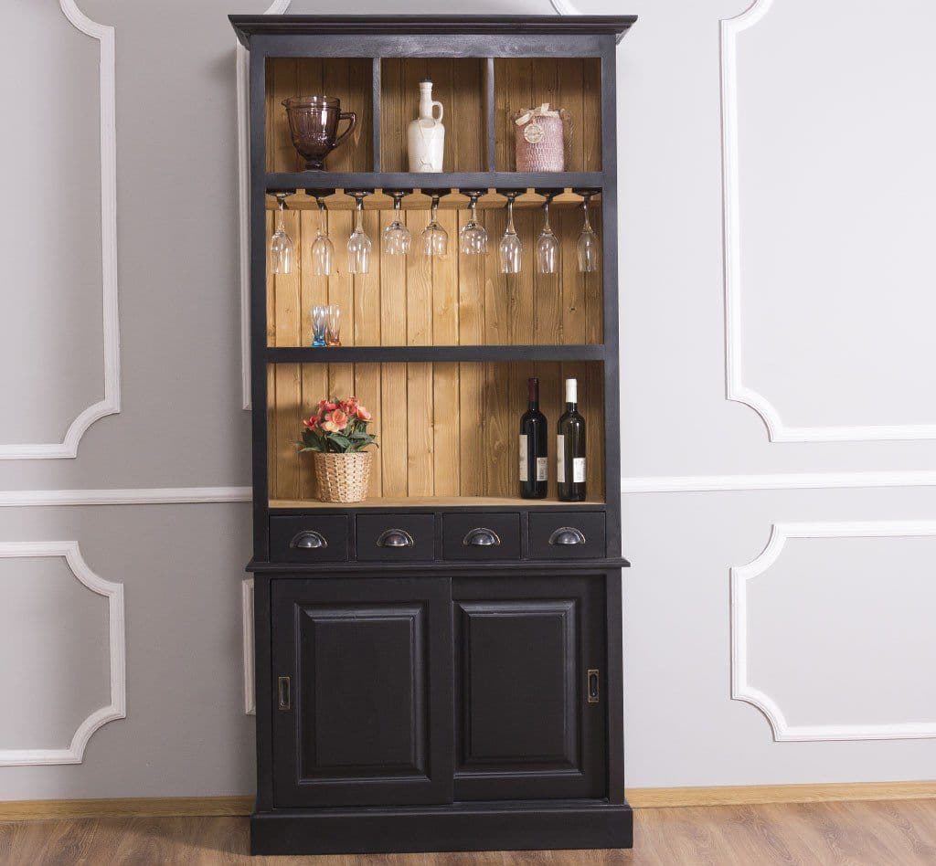 Bufet mobilier bar 2 usi si 4 sertare lemn masiv, 103 x 36 x 210 cm