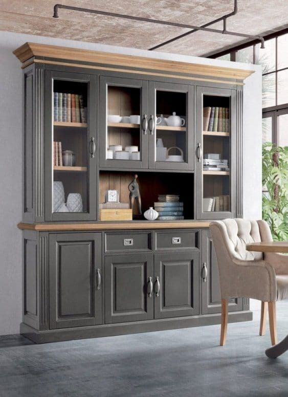 Bufet cu vitrina Lovely Oak, 2 x 4 usi si 2 sertare