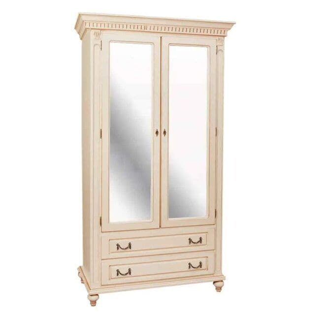 Dulap dormitor Francesca Classic Stil, 2 usi si 2 sertare, crem cu patina, 120 x 55 x 218 cm